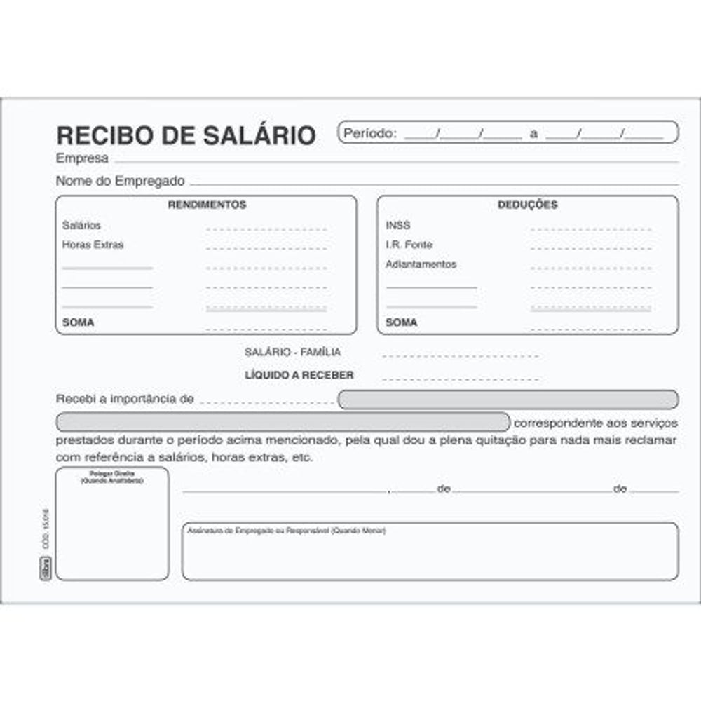 Bloco Tilibra Recibo de Salário 100 Folhas