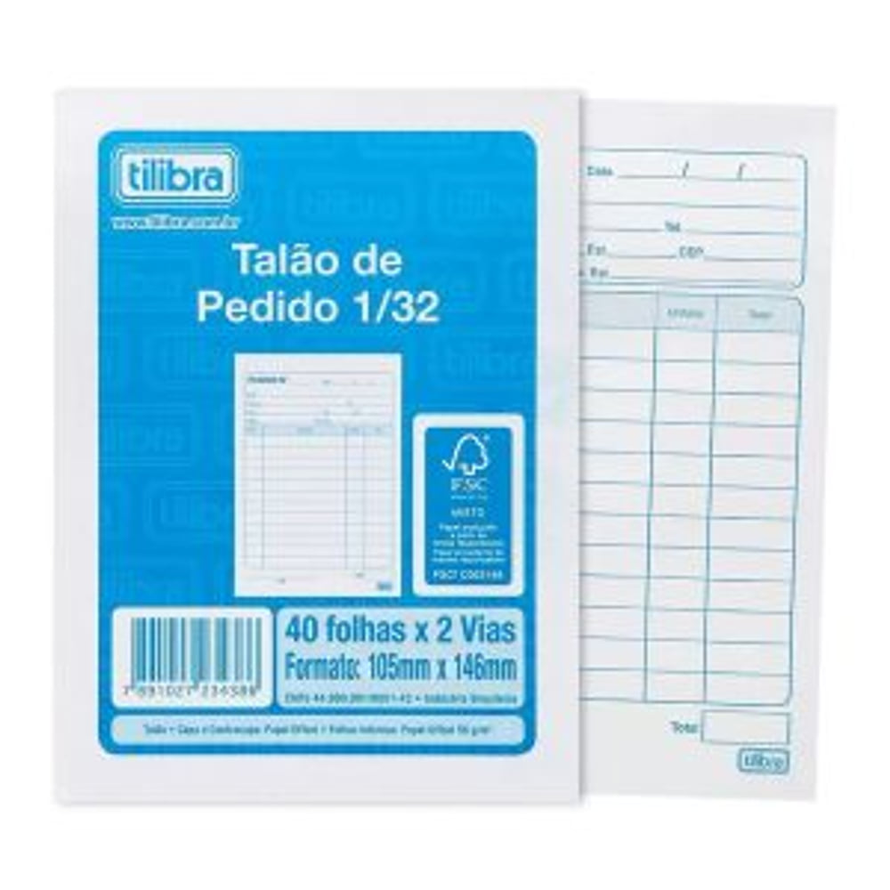 Bloco Tilibra Talão de Pedido 1/32 1 Via 50 Folhas 105x146mm