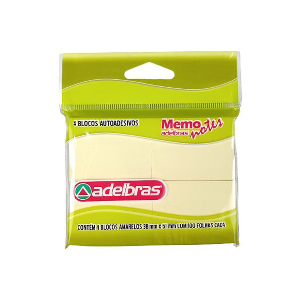 Bloco Adesivo Adelbras 4 Blocos Amarelo 38x51mm