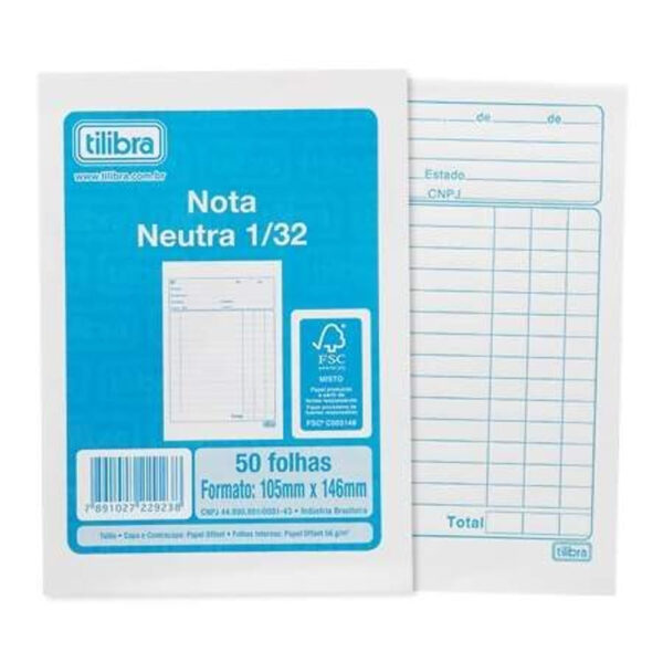 Bloco Tilibra Nota Neutra 1/32 1 Via 50 Folhas Pequeno