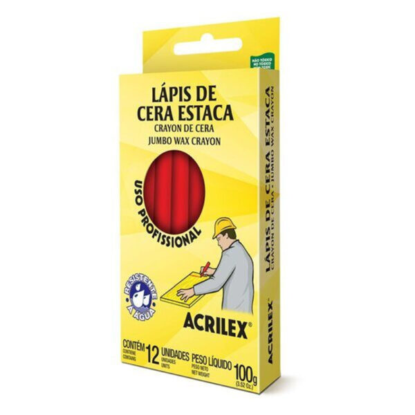 Lápis de Cera Acrilex com 12 Unidades Vermelho Fogo 507