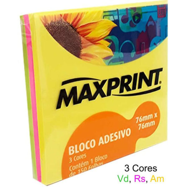 Bloco Adesivo Maxprint 76x76 3 Cores