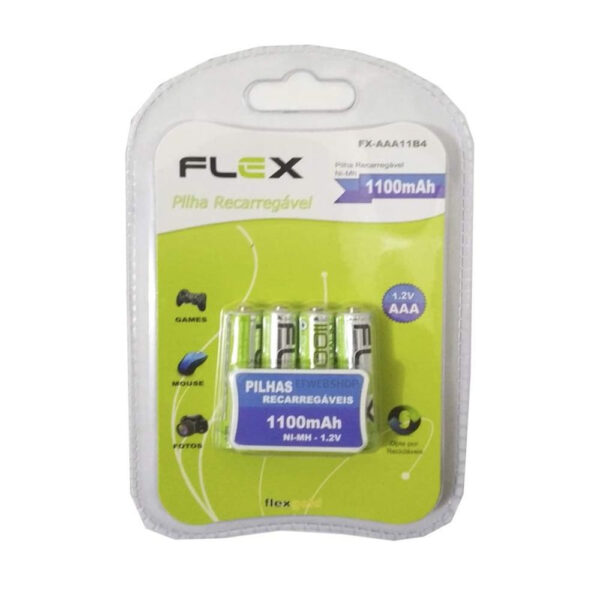 Pilha Recarregável Flex AAA com 4 Unidades FX AAA11B4