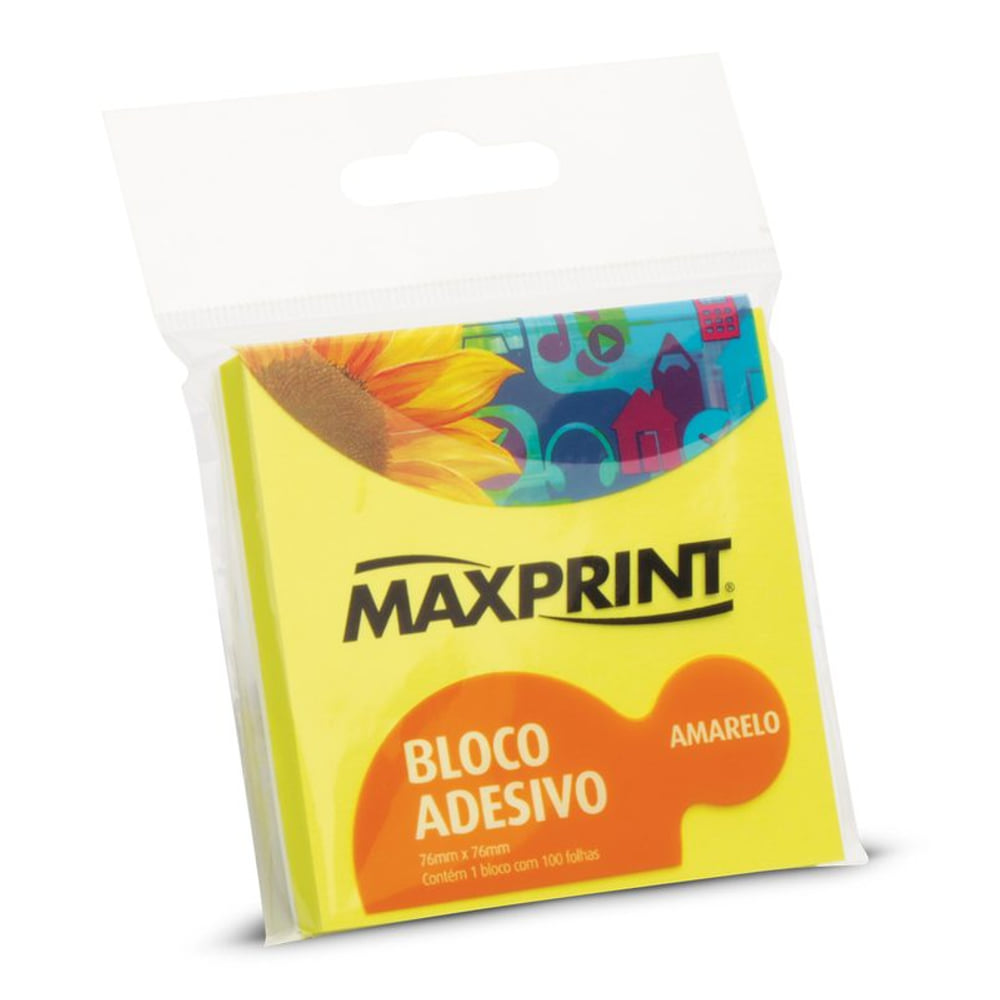 Bloco Adesivo Maxprint 76x76 mm Médio Amarelo