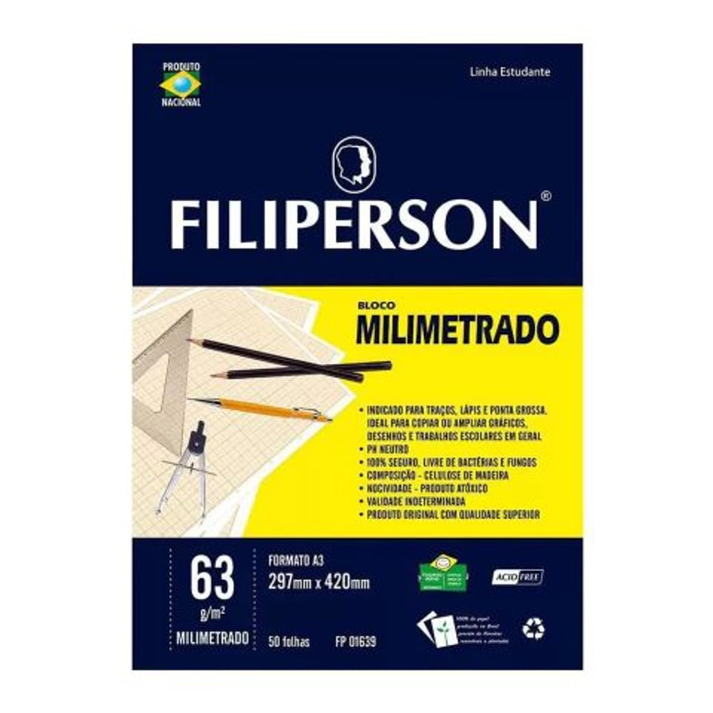 Papel Milimetrado Branco A4 Filiperson 210x297