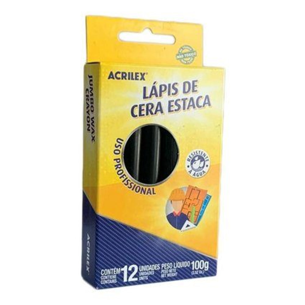 Lápis de Cera Acrilex C/12 Cores 520 Preto