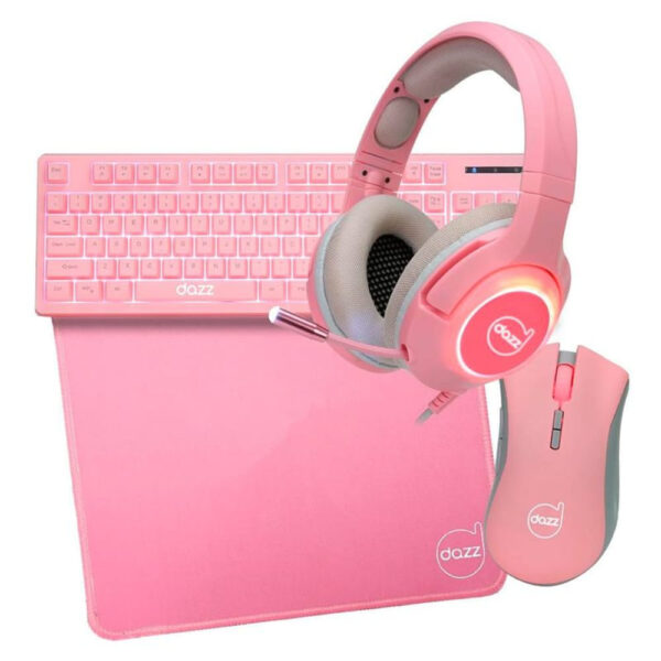 Combo Dazz Rosa Mouse, Teclado, Fone e Mousepad