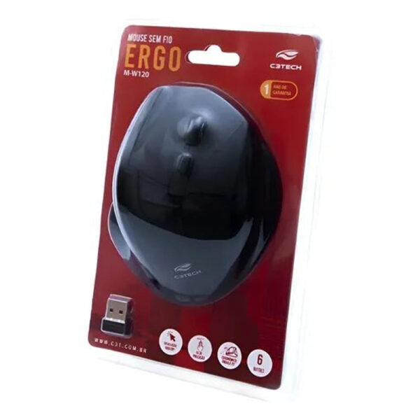 Mouse Sem Fio C3 Tech Ergo M W120BK com Receptor Nano