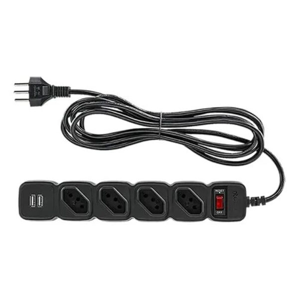Protetor Eletrônico Intelbras 4 Tomadas 2 USB EPE 204 Preto