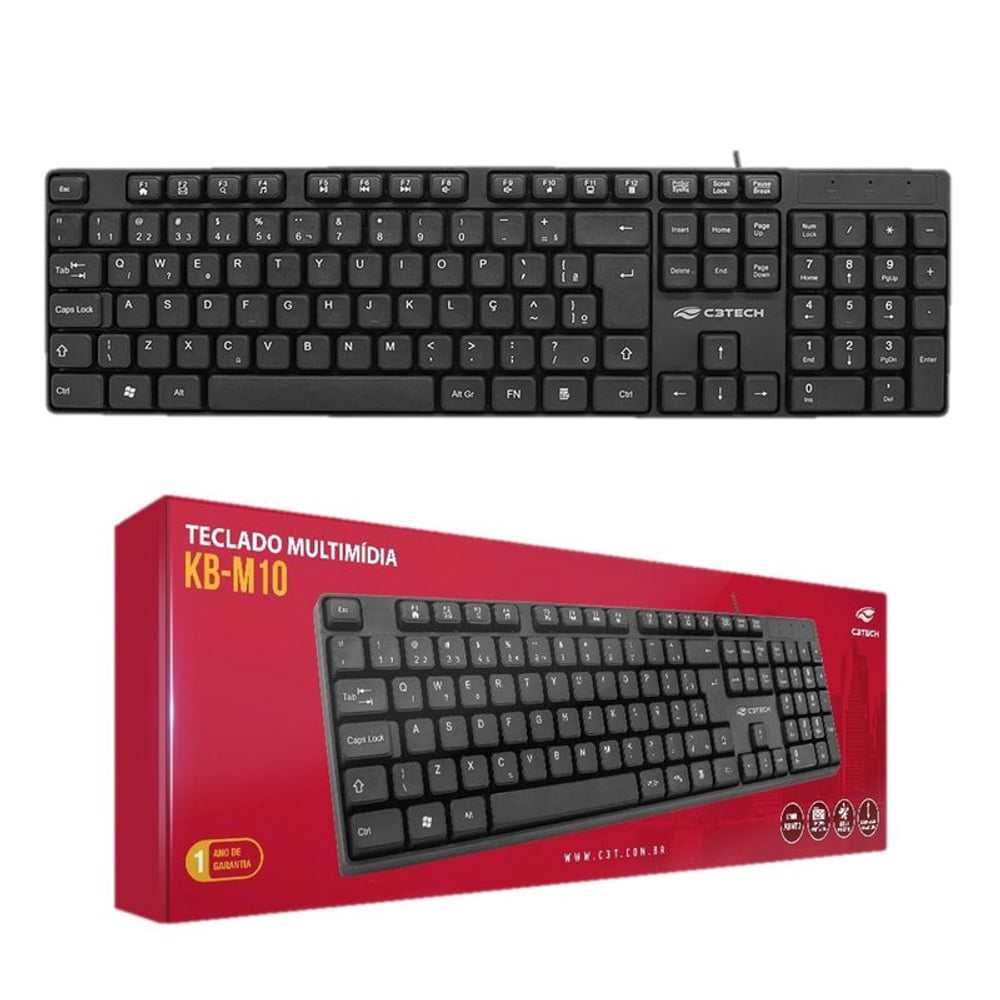 Teclado C3Tech USB Multi KB M10BK Preto
