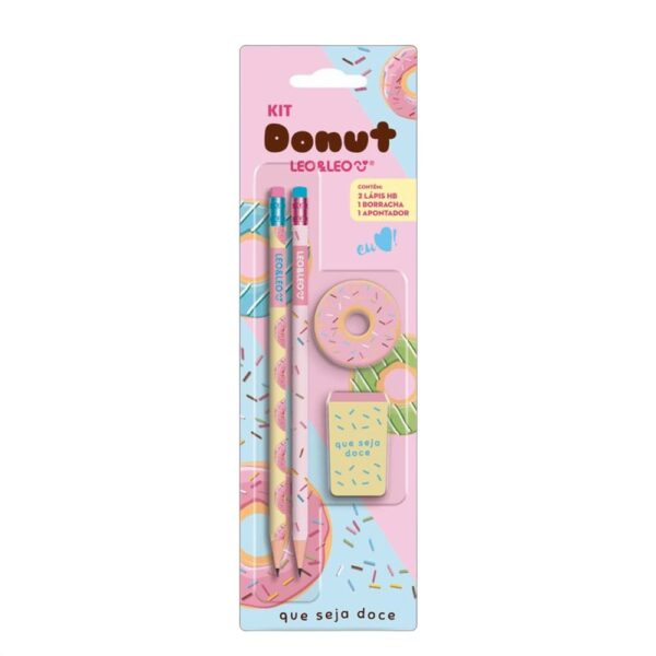 Kit Lápis Leoleo HB Donut com Apontador e Borracha