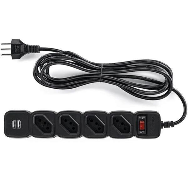 Protetor Eletrônico Intelbras 4 Tomadas 2 USB EPE204 Preto