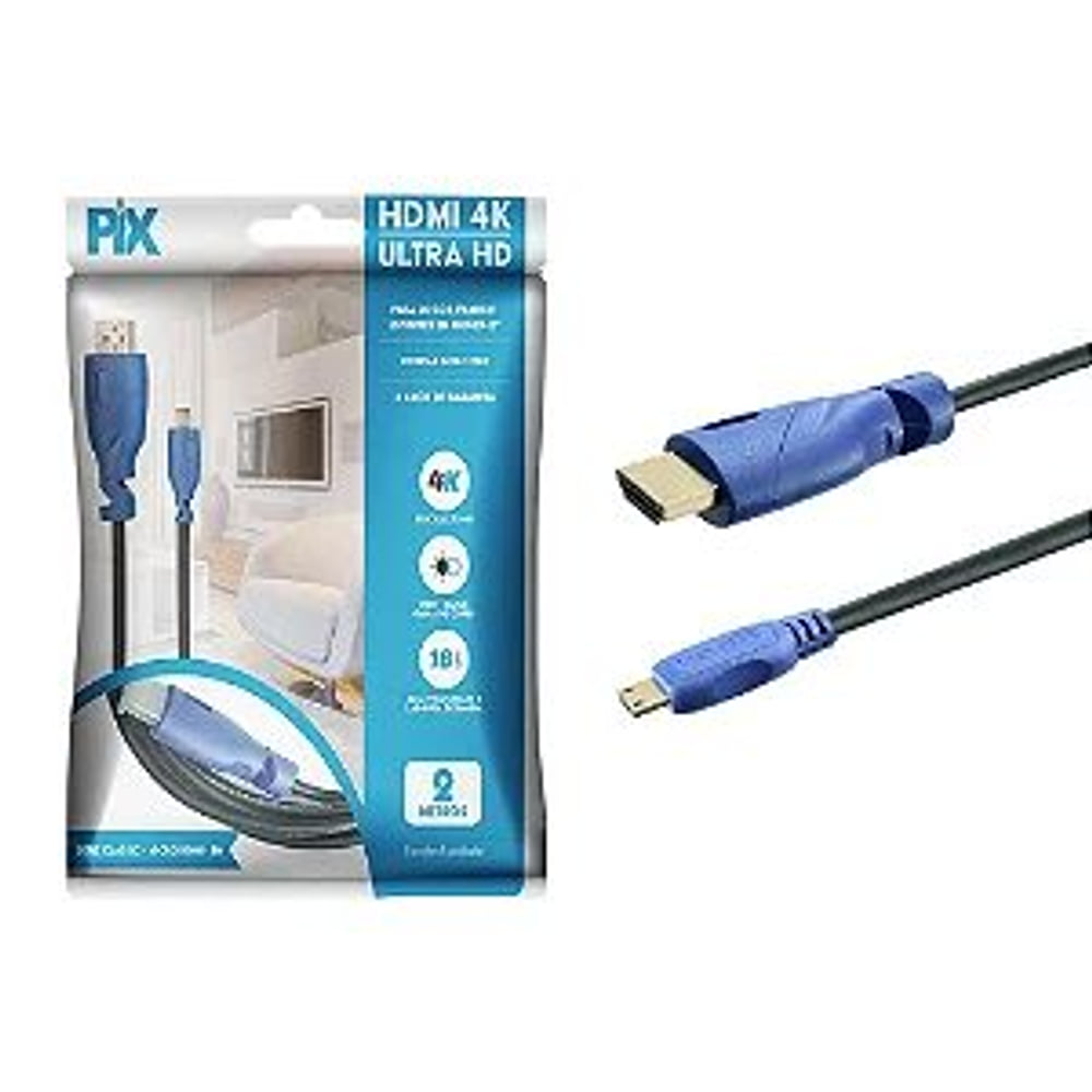 Cabo PIX Micro HDMI X HDMI 2 0 4K 19 Pinos 2 Metros