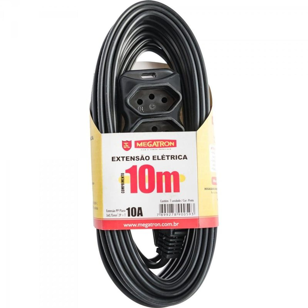 Extensão Megatron Tripla 3m 10A Preto