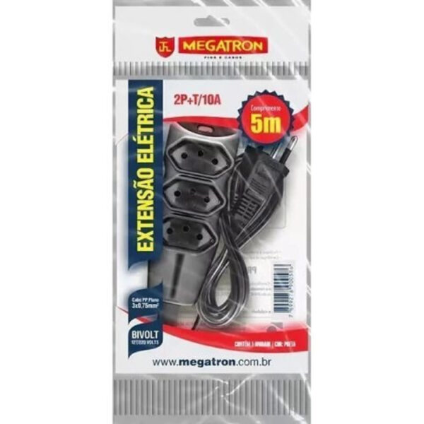 Extensão Megatron Tripla 5m 10A Preto