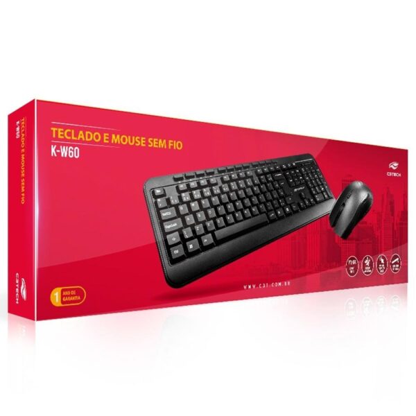 Kit Teclado e Mouse Sem Fio C3Tech K W70BK