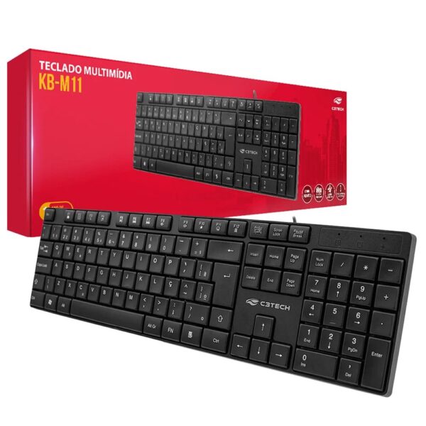 Teclado USB Multimídia KB M11BK 2M Preto C3Tech