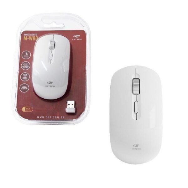 Mouse Sem Fio Recarregável M W80WH Branco C3T